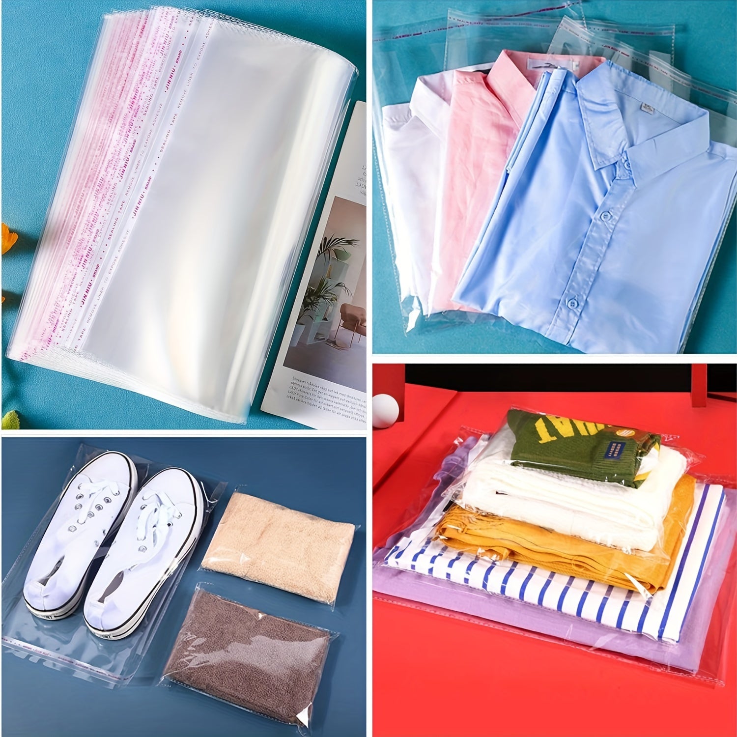 200-Pack Assorted Self-Seal Bags with 100 Labels, 50 Large & 50 Small, Thickened Plastic Bags for Clothing & Shoes, Animal & Snowflake Themed, Office & Gift Packaging Supplies